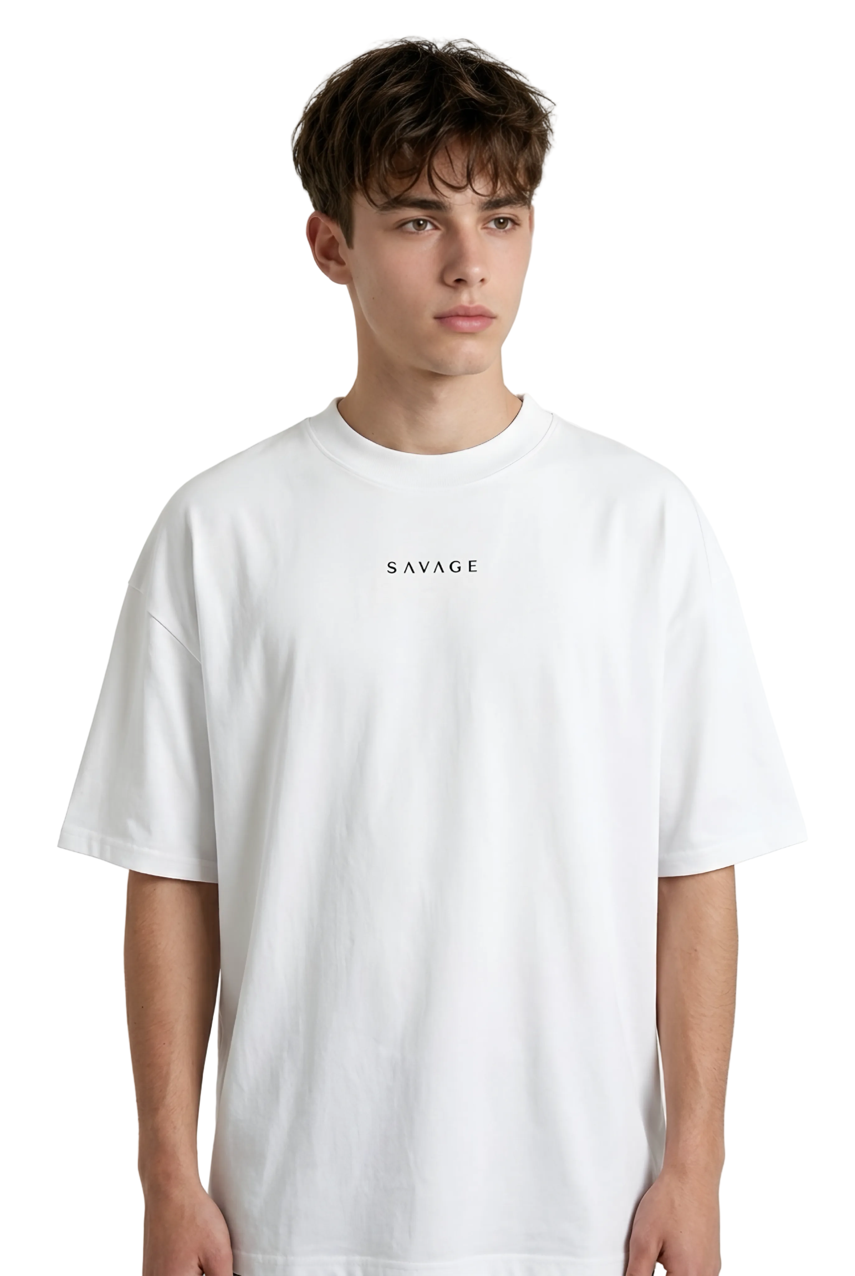 Unisex Organic Oversized High Neck T-shirt  - S A V A G E  (white)