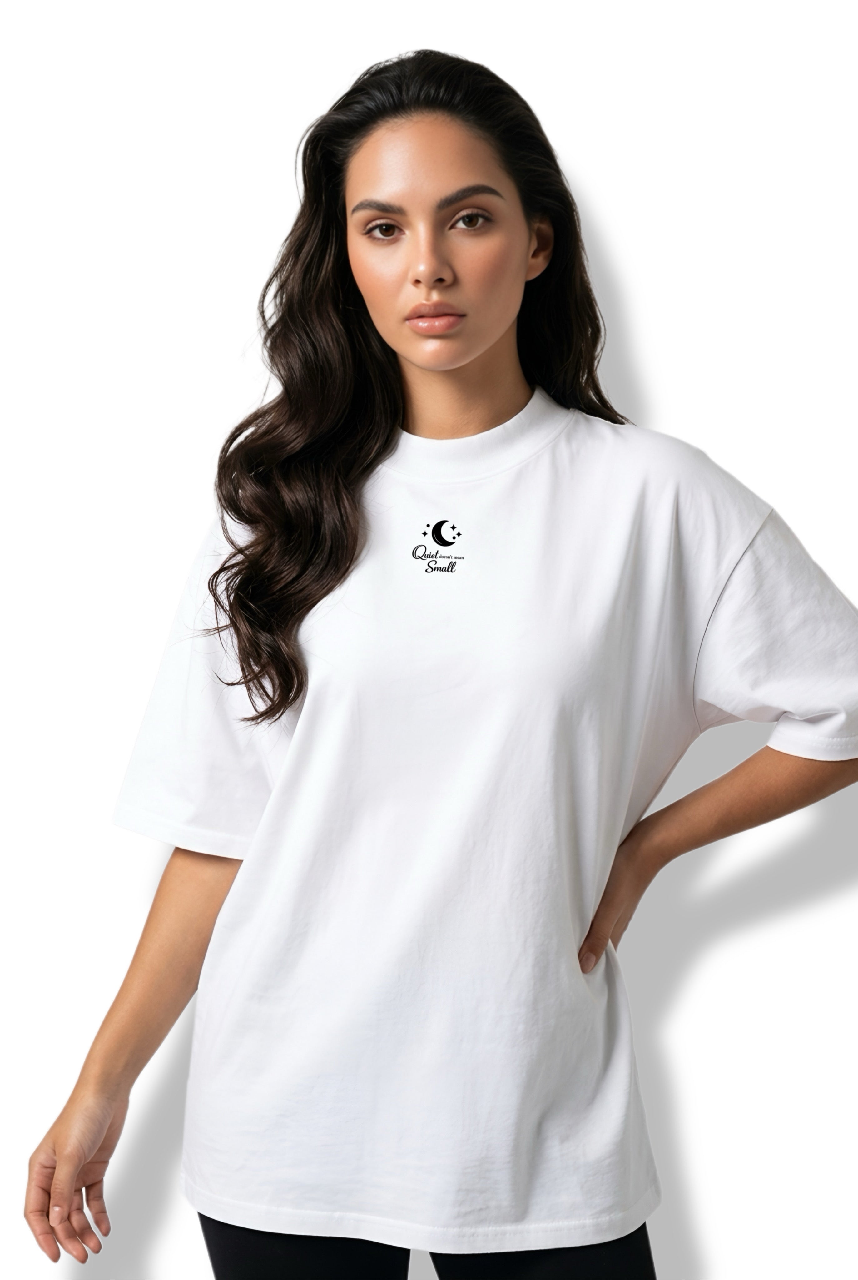 Unisex Organic Oversized High Neck T-shirt - Soft Rebel / "Quiet doesn't mean Small" (white / black)