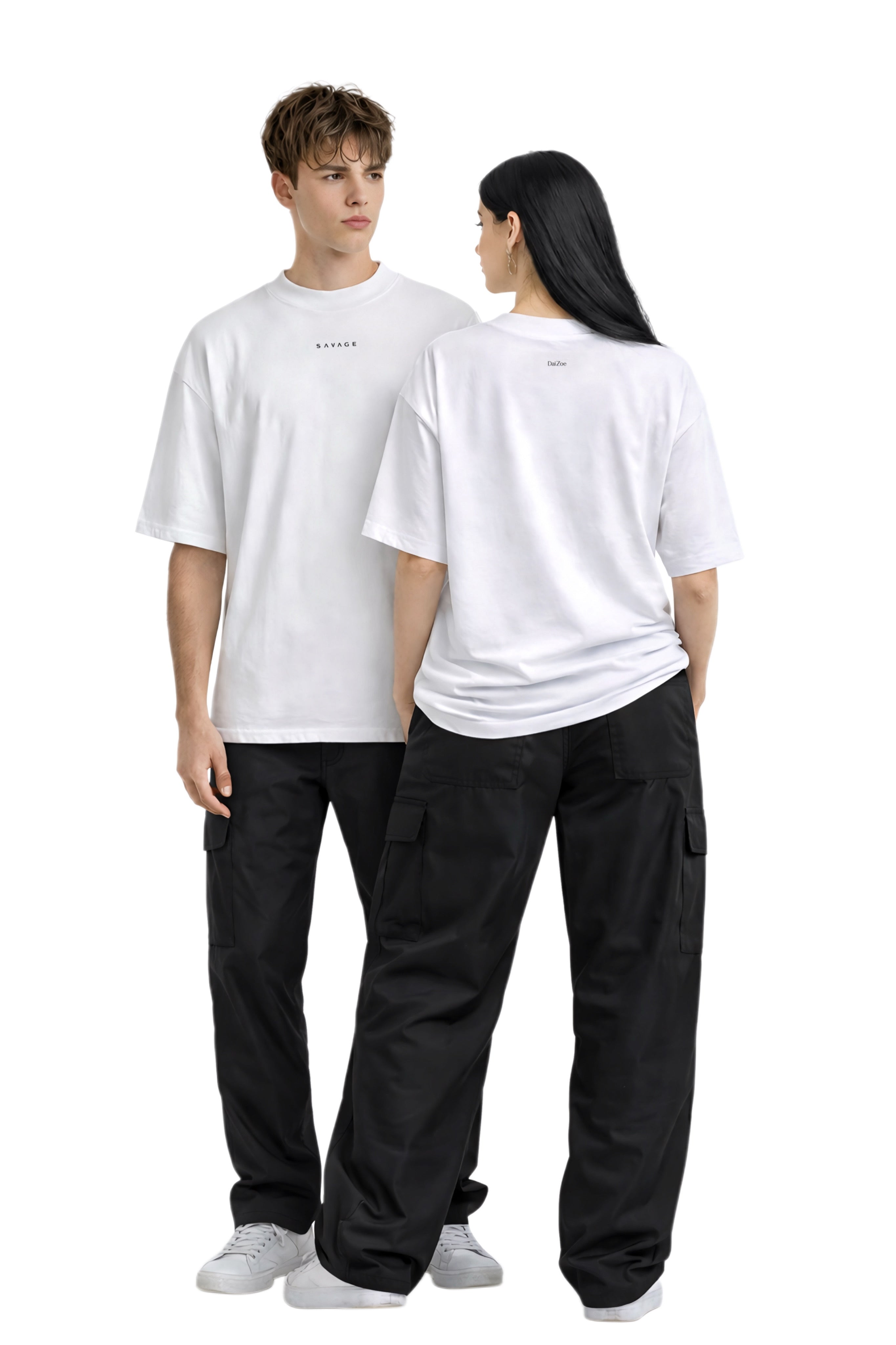 Unisex Organic Oversized High Neck T-shirt  - S A V A G E  (white)