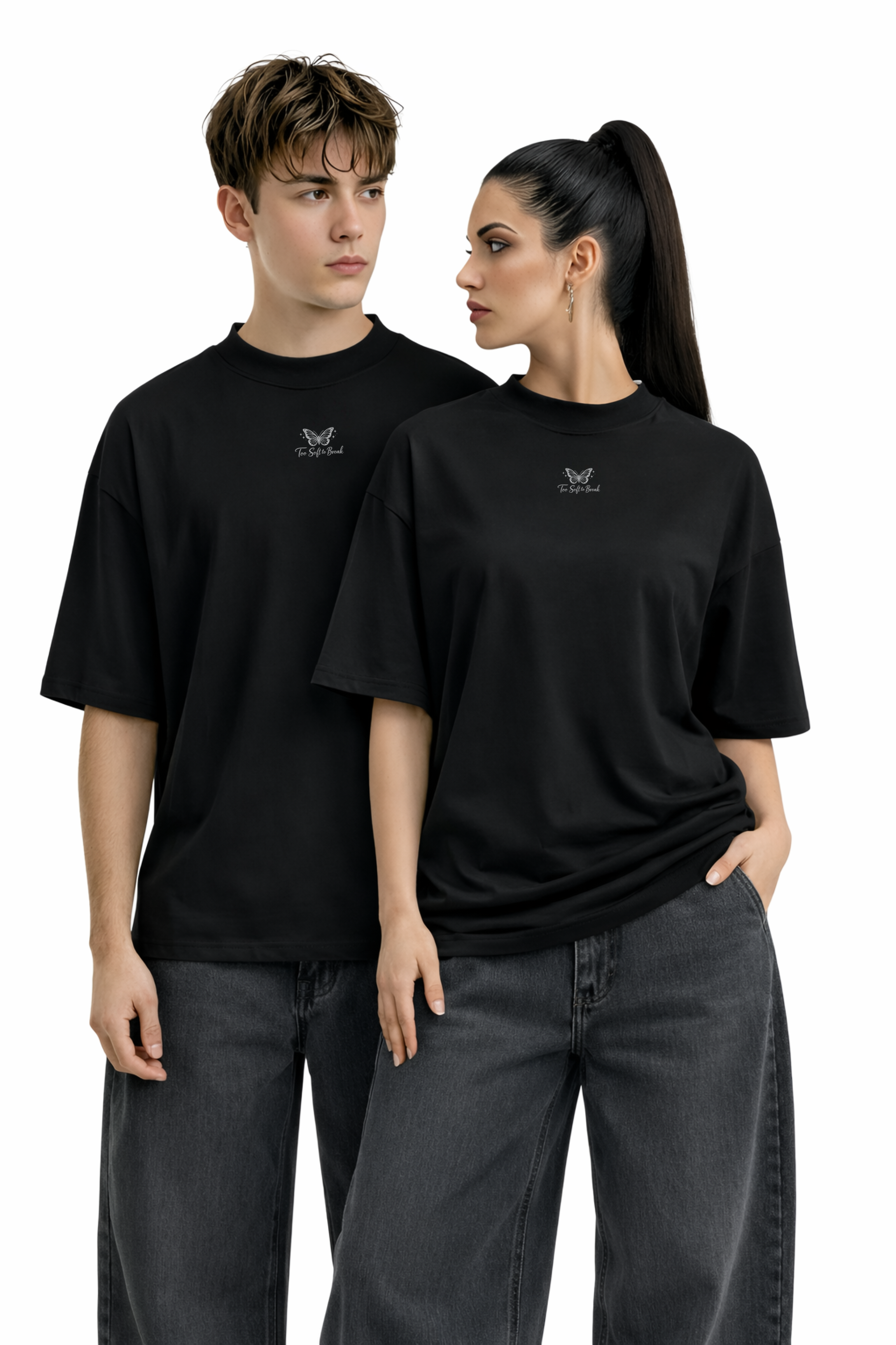 Unisex Organic Oversized High Neck T-shirt - Soft Rebel / "Too Soft To Break" (white / black)