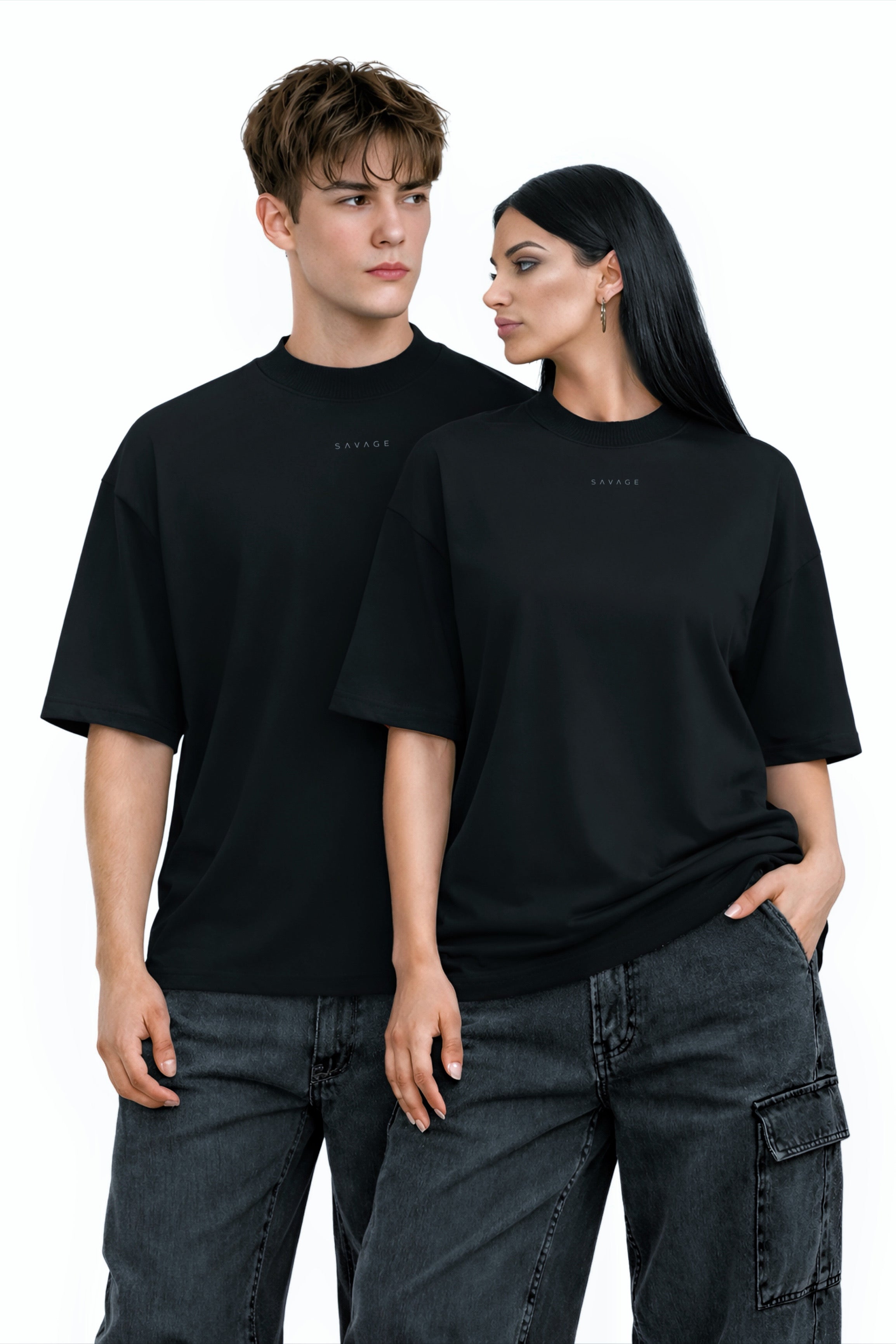 Unisex Organic Oversized High Neck T-shirt - SAVAGE (black)