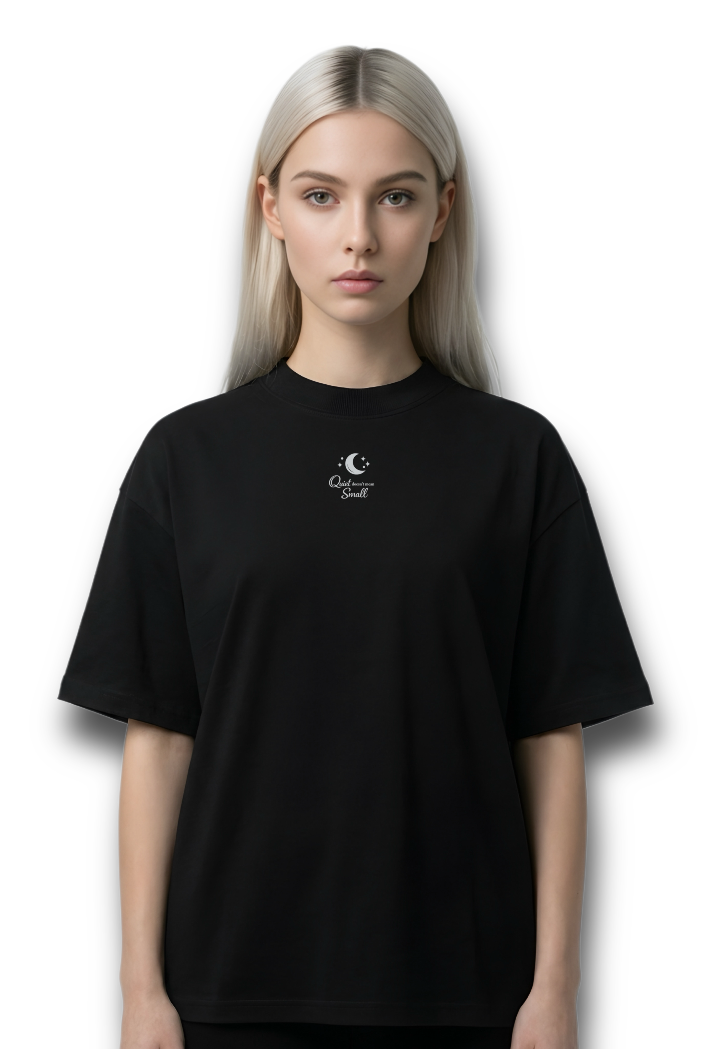 Organic Oversized High Neck T-shirt - Soft Rebel / "Quiet doesn't mean Small" (white / black)