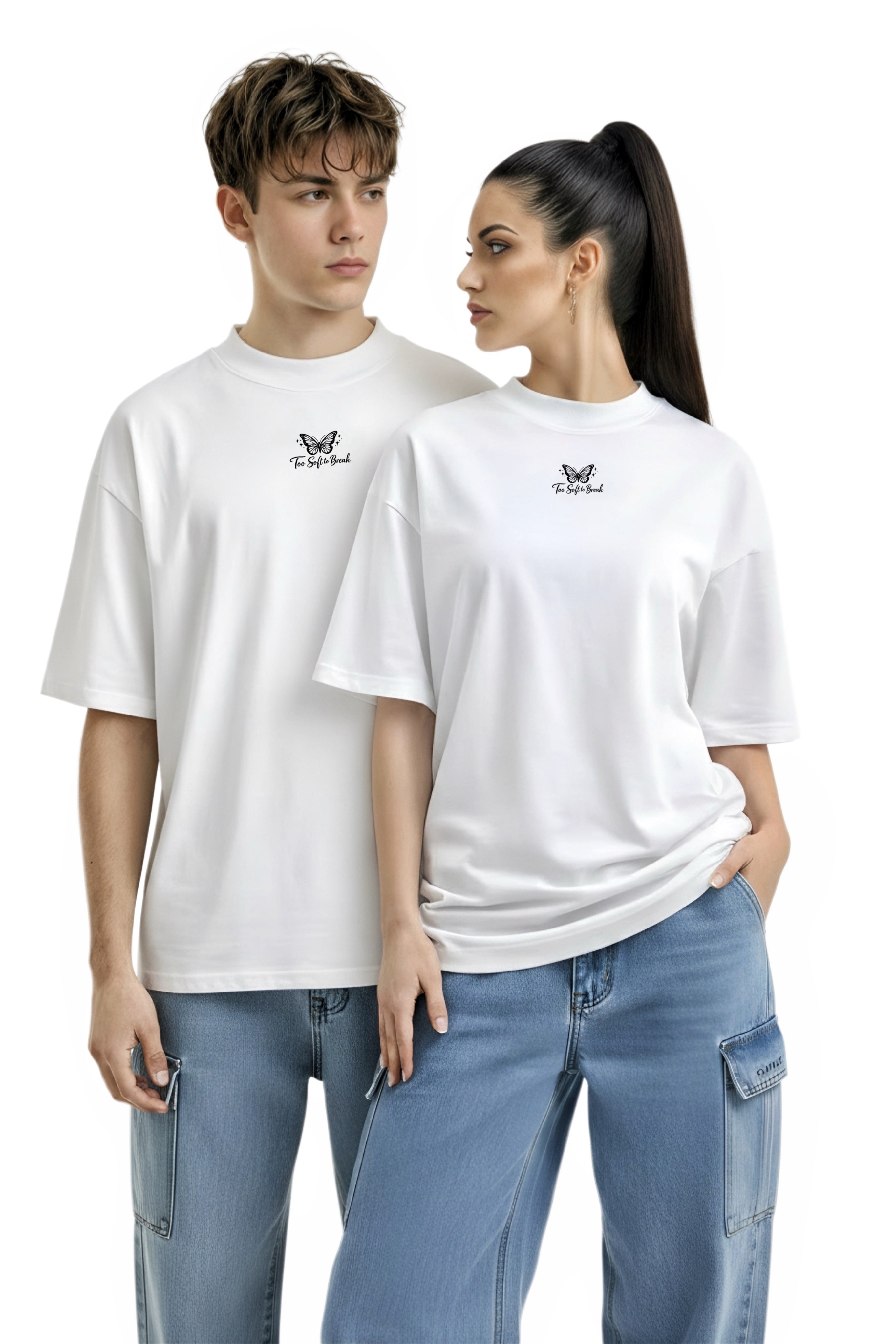 Unisex Organic Oversized High Neck T-shirt - Soft Rebel / "Too Soft To Break" (white / black)