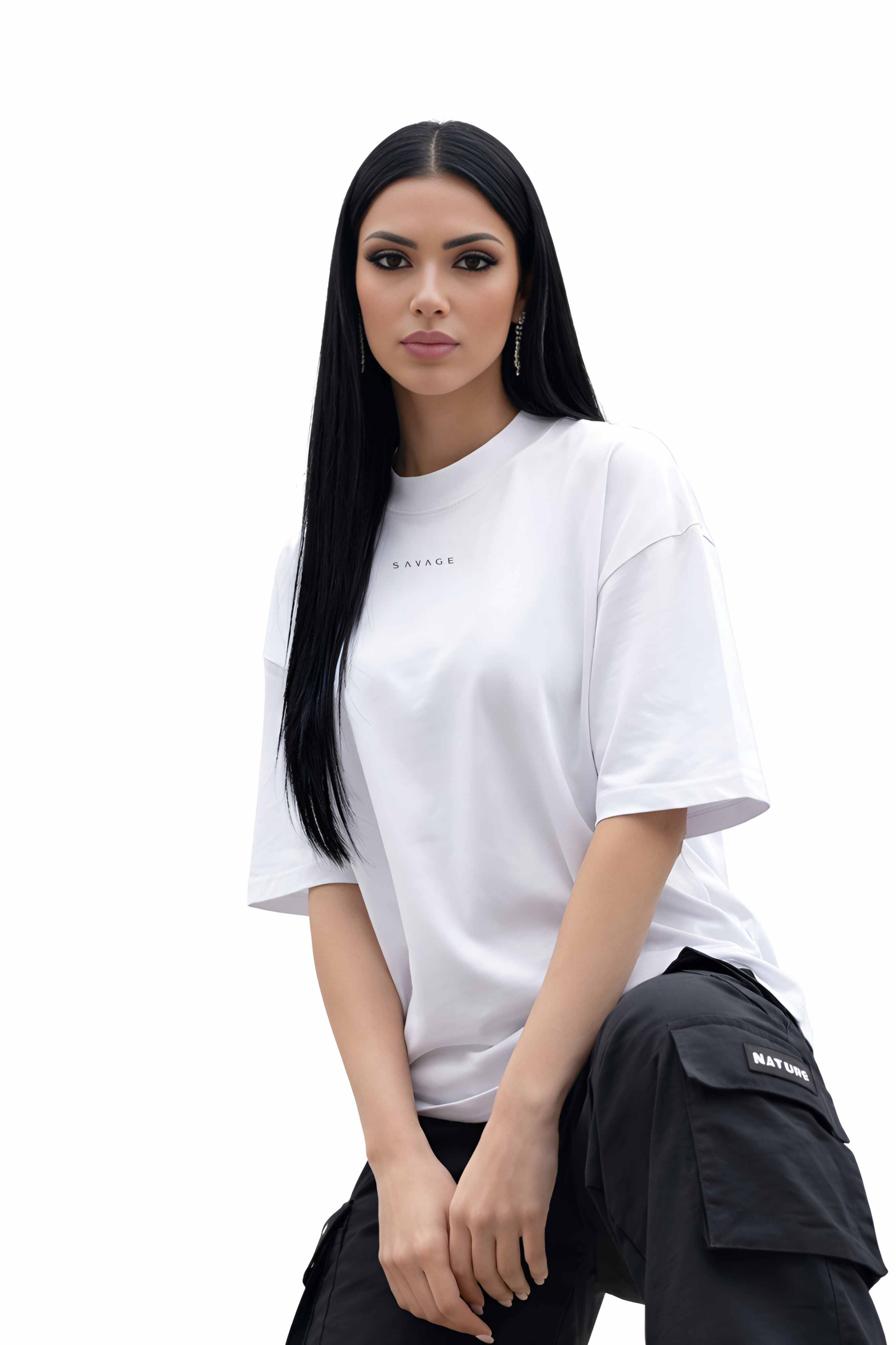 Unisex Organic Oversized High Neck T-shirt  - S A V A G E  (white)