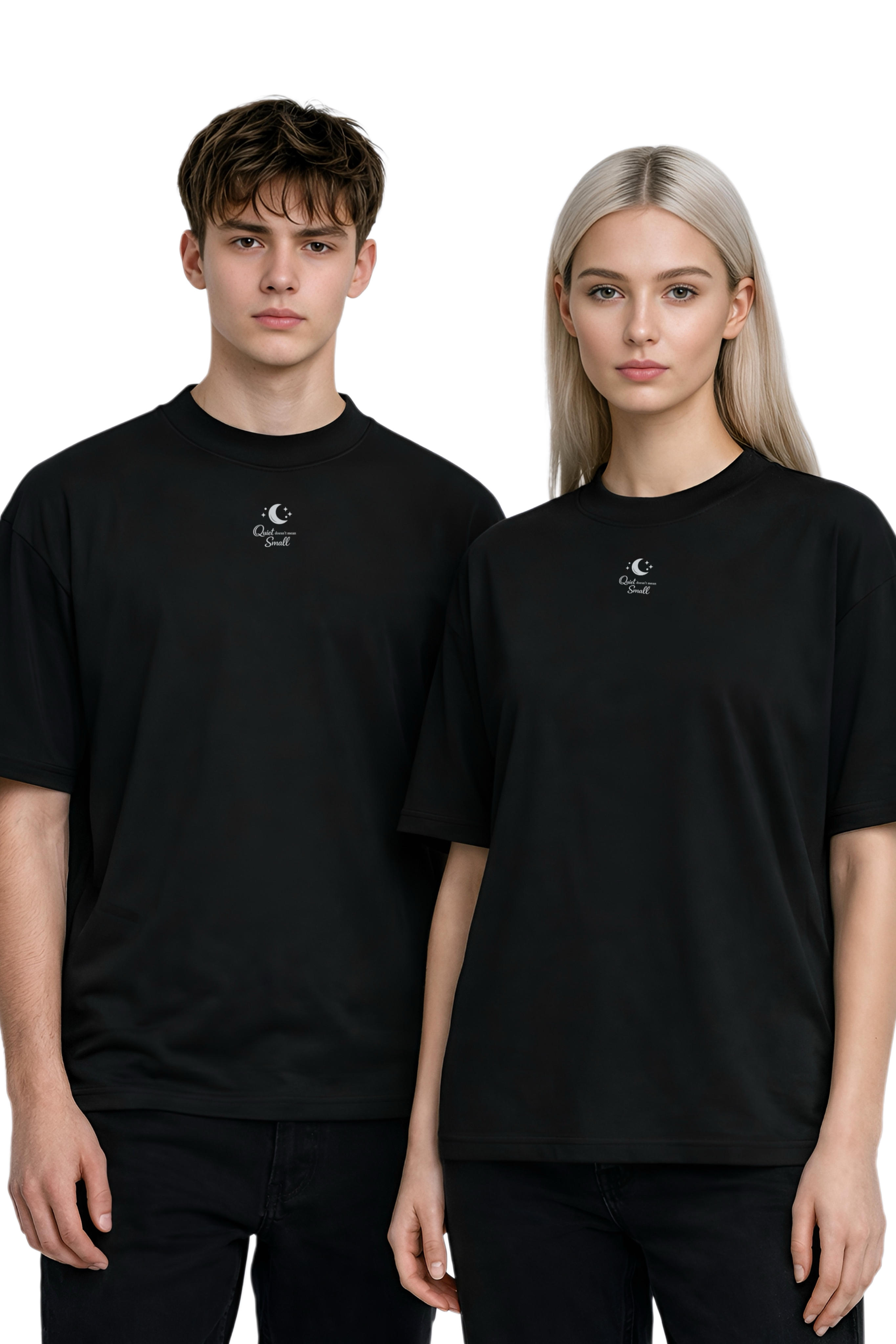 Organic Oversized High Neck T-shirt - Soft Rebel / "Quiet doesn't mean Small" (white / black)