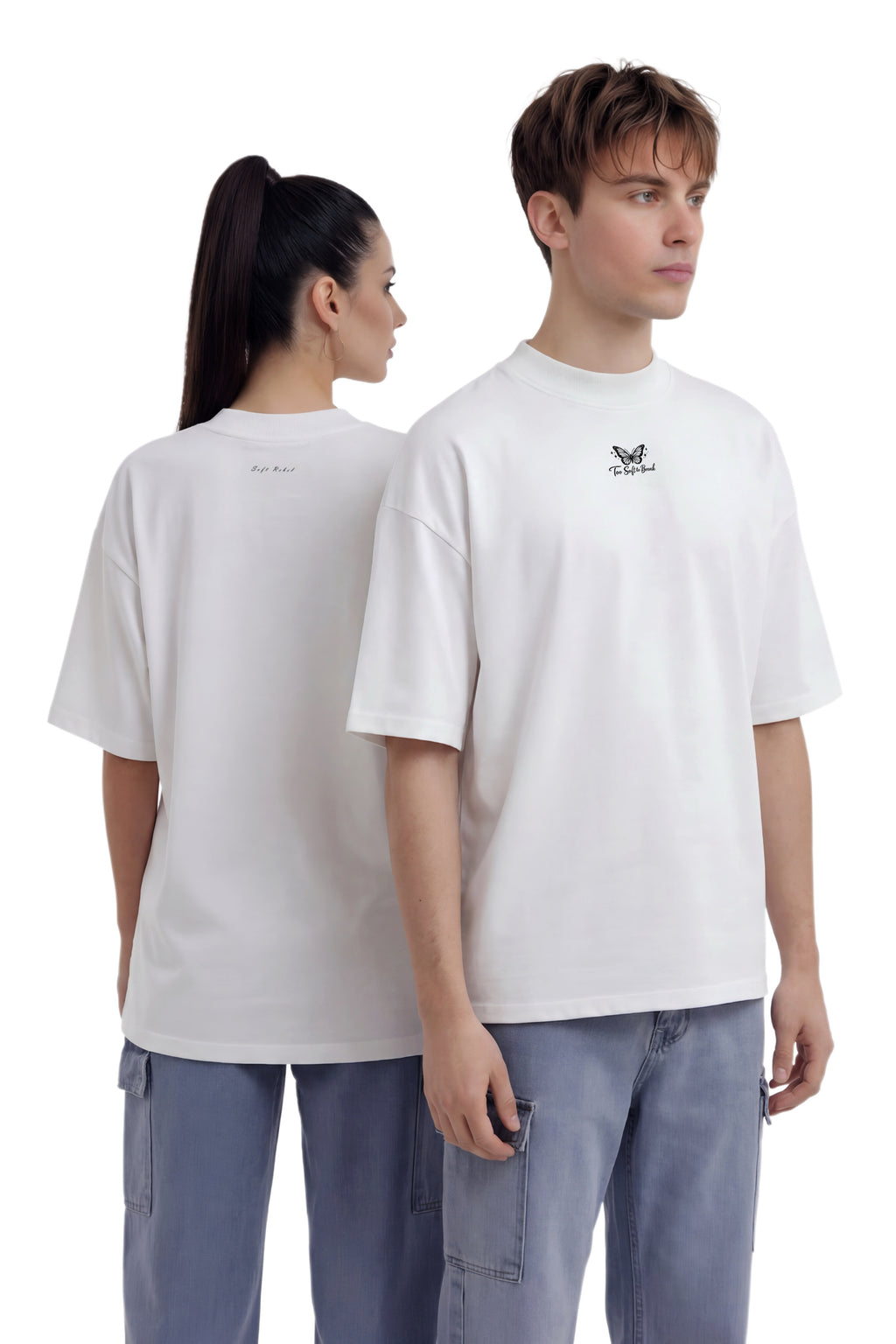 Unisex Organic Oversized High Neck T-shirt - Soft Rebel / "Too Soft To Break" (white / black)