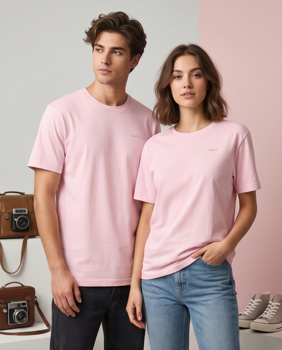 DaiZoe Unisex Pastel T-shirt with Minimalist Embroidery