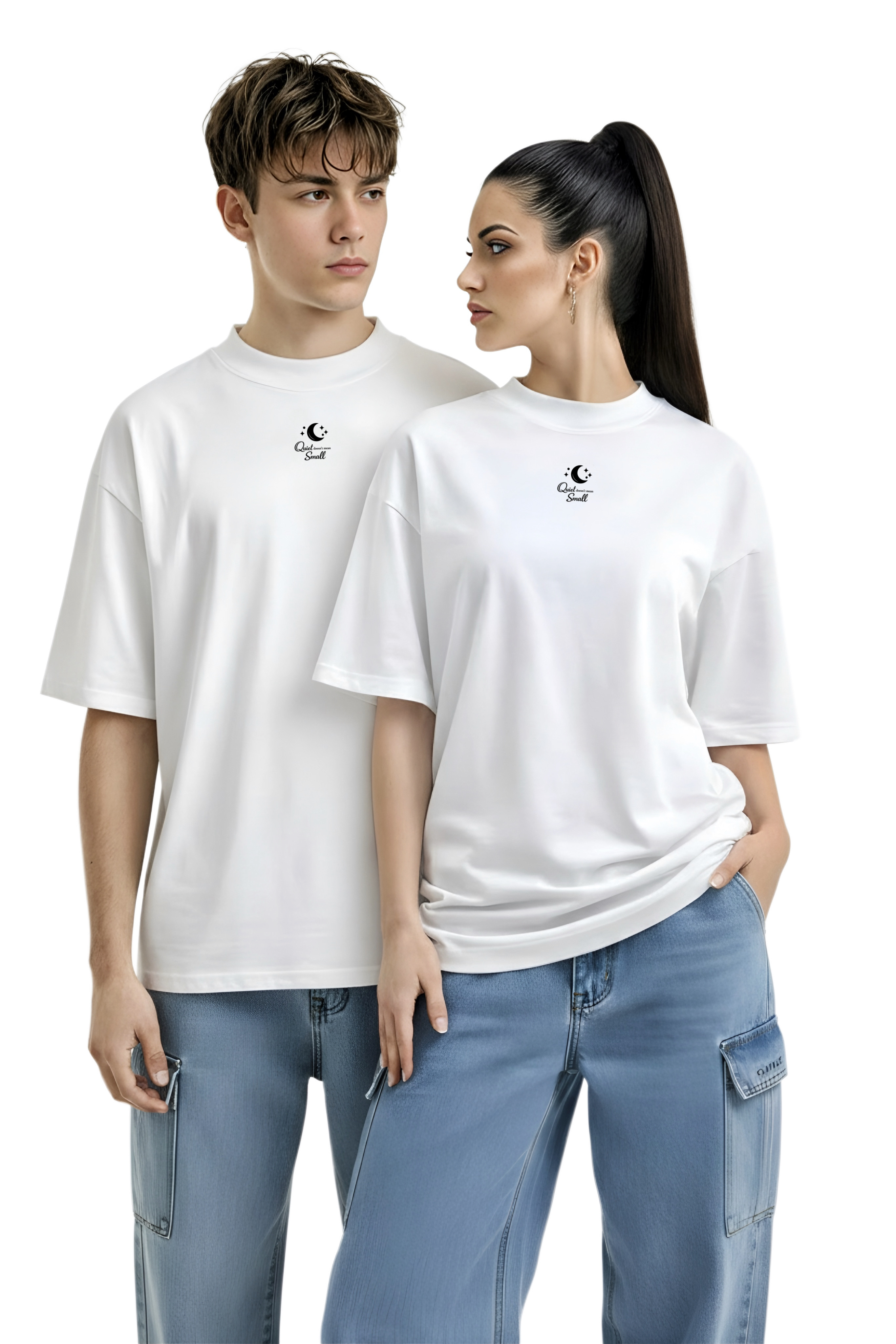 Organic Oversized High Neck T-shirt - Soft Rebel / "Quiet doesn't mean Small" (white / black)