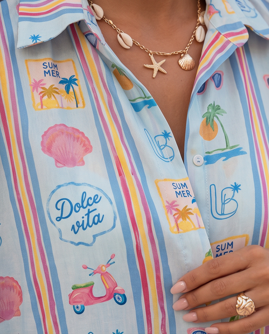 Linen Summer Set - Light Blue Print (short sleeve)