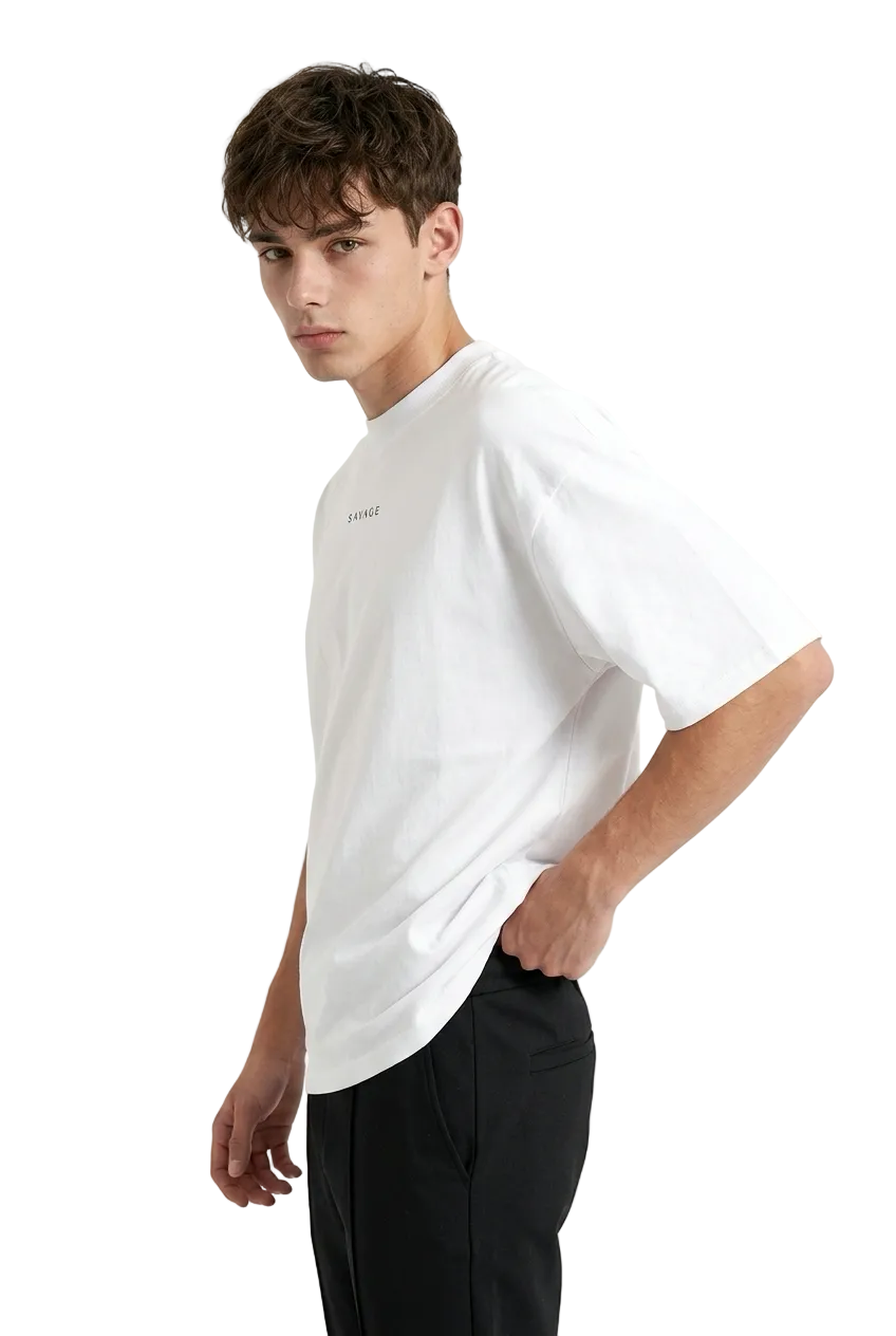 Unisex Organic Oversized High Neck T-shirt  - S A V A G E  (white)